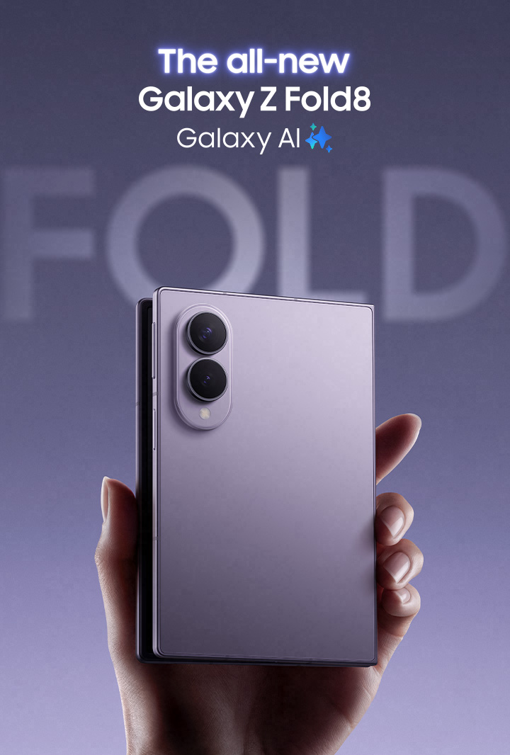 A slightly unfolded Galaxy Z Fold8 is being held in someone's hand at an angle.